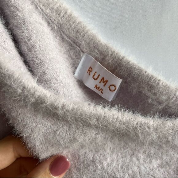 Women's RUMO Pastel Purple One Shoulder Asymmetrical Fuzzy Sweater - Picture 6 of 6